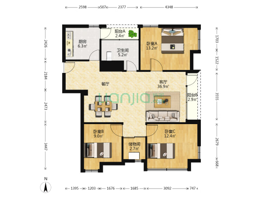 光明大厦 3室1厅1卫 131平方
