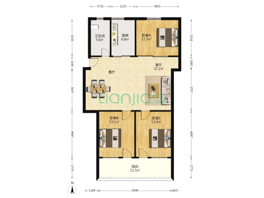 裕华公寓 3室1厅1卫 119平方