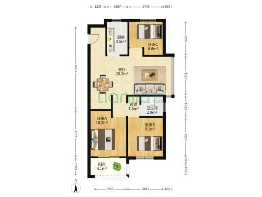 旭辉未来城 3室1厅1卫 86平方