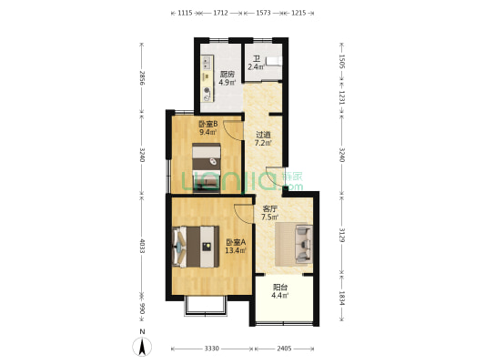 堰新苑二期 2室1厅1卫 65平方