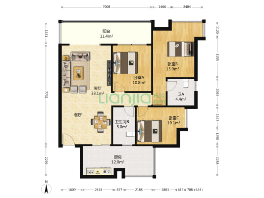 未来方舟D7组团 3室1厅2卫 123平方