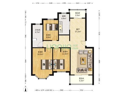 湖畔佳苑 3室1厅1卫 115平方