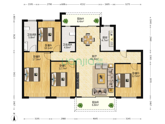 碧桂园龙城幸福里 4室1厅2卫 144平方