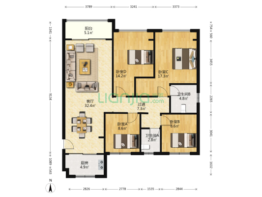 荣盛花语水岸 4室1厅2卫 133平方