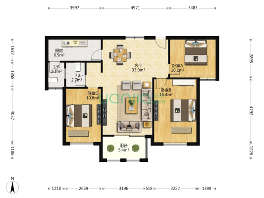 山外山 3室1厅2卫 96平方