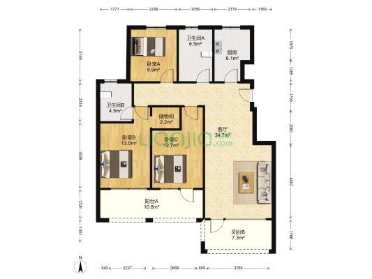 蓝海湾卡地亚 3室1厅2卫 110平方