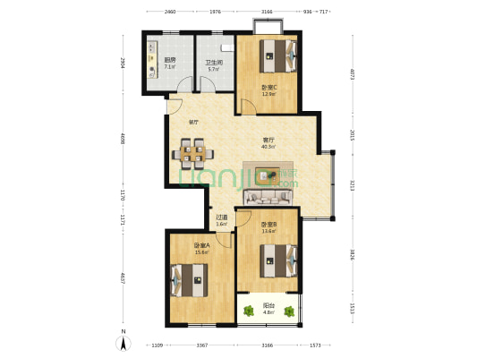 观象山庄 3室1厅1卫 126平方
