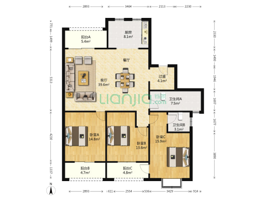 芙蓉山庄A区 3室1厅2卫 154平方
