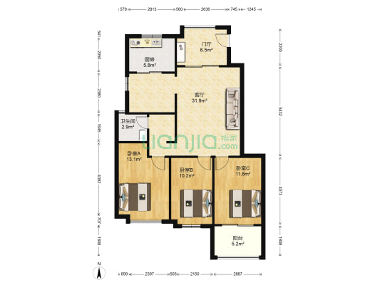 中庚海德公园 3室1厅1卫 109平方