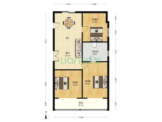 迅发公寓 3室1厅1卫 110平方