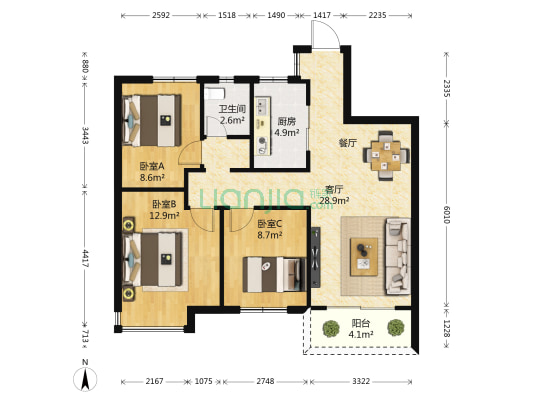 新力禧园 3室1厅1卫 89平方