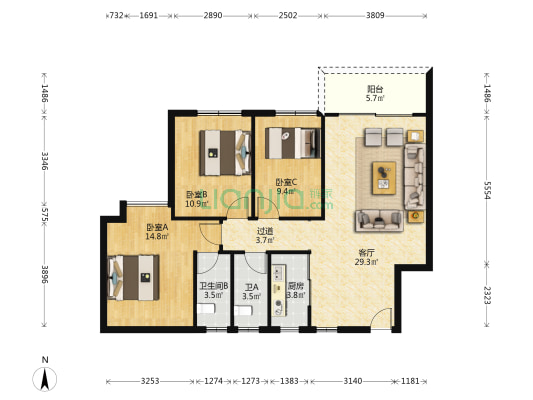 博罗实验学校益华达小区 3室1厅2卫 100平方