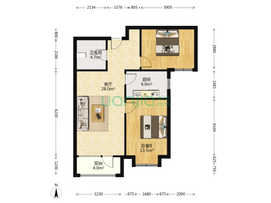 全南两居 精装 拎包入住 好楼层 全天采光无遮挡-户型图