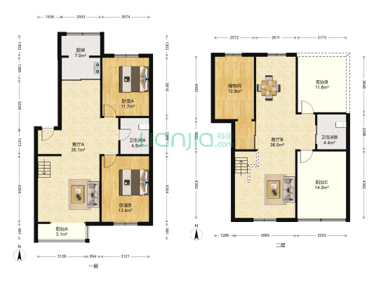 金通桃花源 2室2厅2卫 96平方