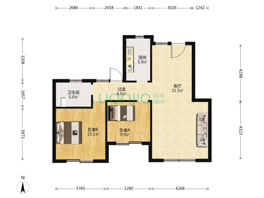 福美小区D区 2室1厅1卫 92平方