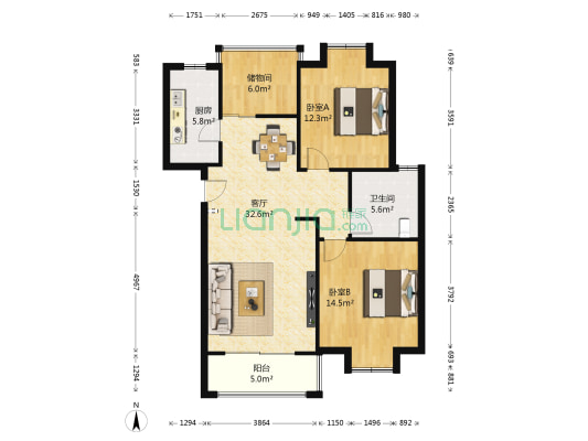 天润城第七街区 2室1厅1卫 89平方
