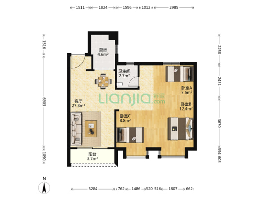 金辉优步花苑 3室1厅1卫 93平方