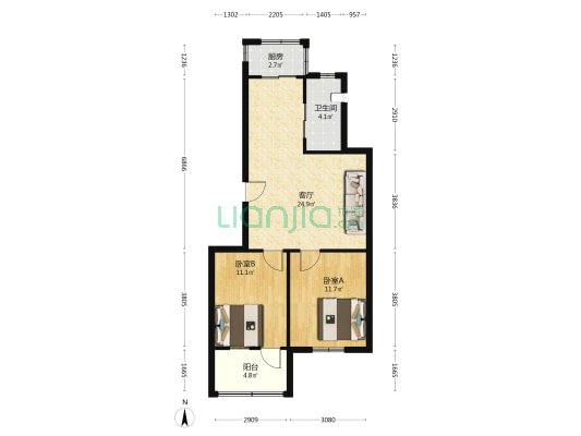 市府小区 2室1厅1卫 71平方