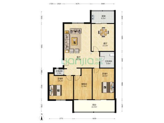 净化小区 2室2厅2卫 131平方