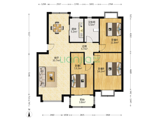 都市晴园艳阳邸 3室1厅1卫 118平方
