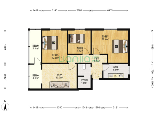 华诚商厦 3室1厅1卫 96平方