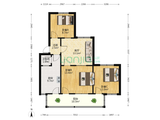 华东交通大学北区宿舍楼 3室1厅1卫 85平方