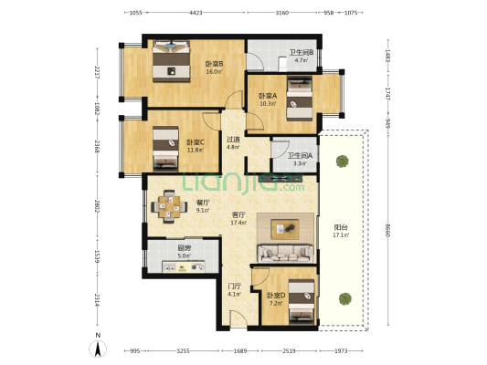 万科公望西区 4室2厅2卫 120平方
