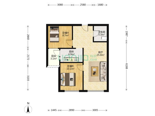 大都会新天地五期 2室1厅1卫 74平方