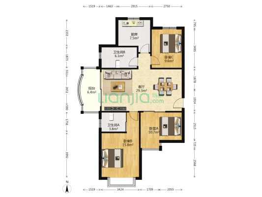 明珠家园(黄浦) 3室1厅2卫 127平方