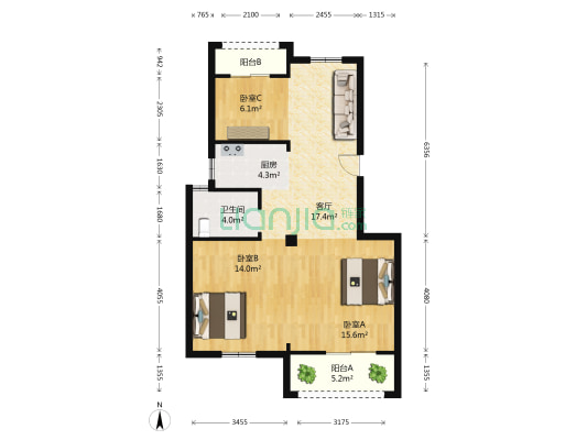 锦绣佳苑 3室1厅1卫 86平方