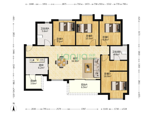 华润云庭 4室1厅2卫 133平方