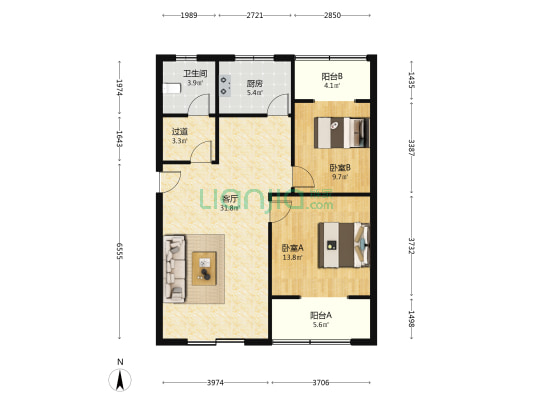 东南苑 2室1厅1卫 97平方