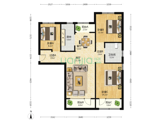 荷苑 3室2厅1卫 119平方