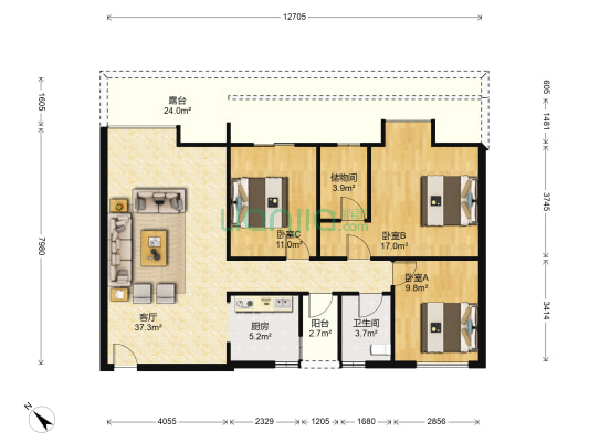 楠博苑五期 3室1厅1卫 109平方