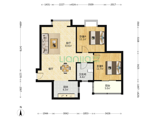 林凯花园 2室1厅1卫 95平方