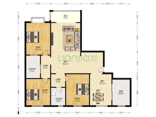 酒钢大厦 3室2厅2卫 209平方