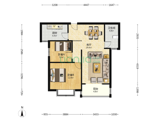 万和园 2室1厅1卫 91平方