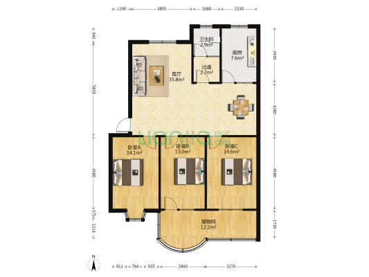 森泰家园 3室1厅1卫 123平方