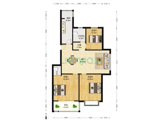 佳丽花园 3室1厅2卫 115平方