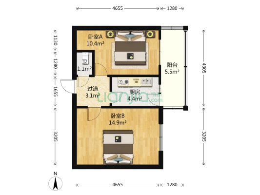 并州路铁路宿舍 2室0厅1卫 48平方