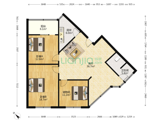 二环路北三段106号 2室1厅1卫 105平方