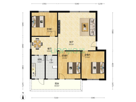 状元街95号 3室2厅1卫 110平方