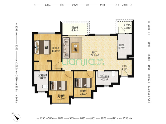 青秀未遮山一期 3室1厅2卫 99平方