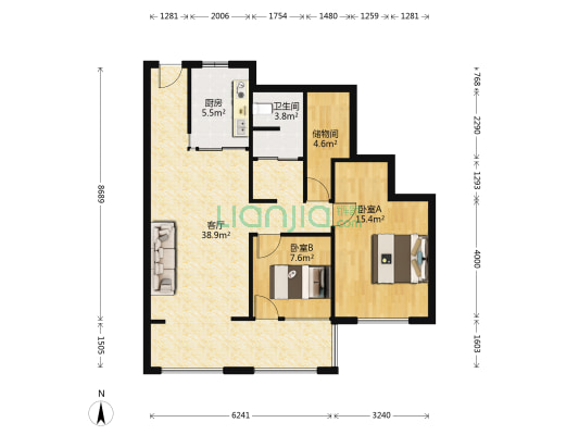 锦江玫瑰园 2室1厅1卫 88平方