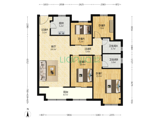 锦绣鹏程 4室1厅2卫 133平方