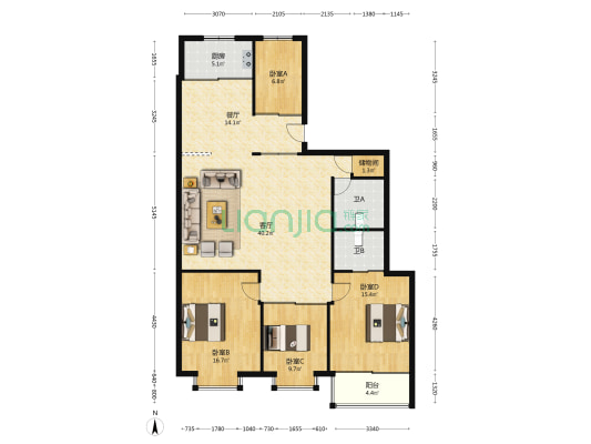 九龙小区 4室2厅2卫 150平方
