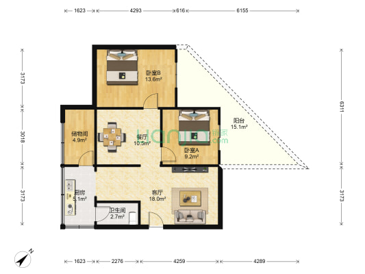 蜀汉路76号 2室2厅1卫 73平方