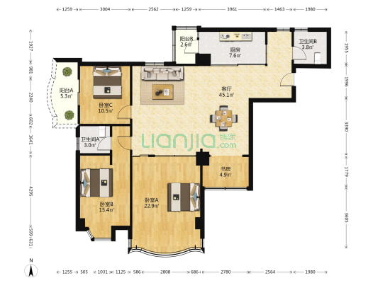 金碧苑小区 4室1厅2卫 150平方