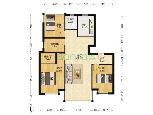 卓越维港 3室1厅1卫 94平方