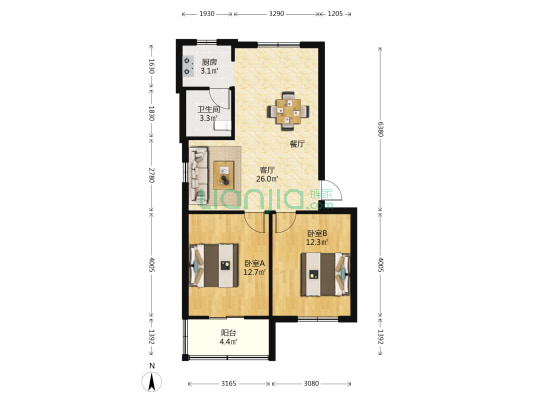 君山花园 2室1厅1卫 81平方